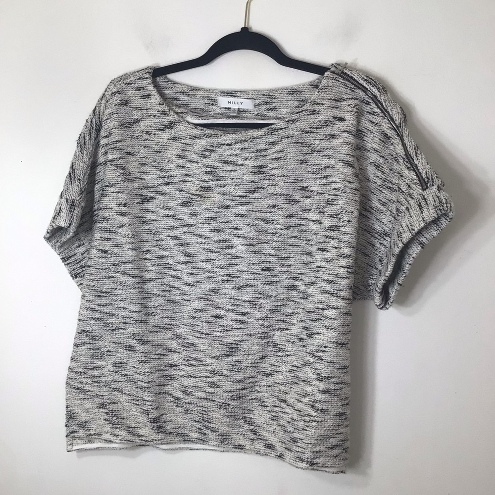Milly Monochrome Textured Short Sleeve Tee large women